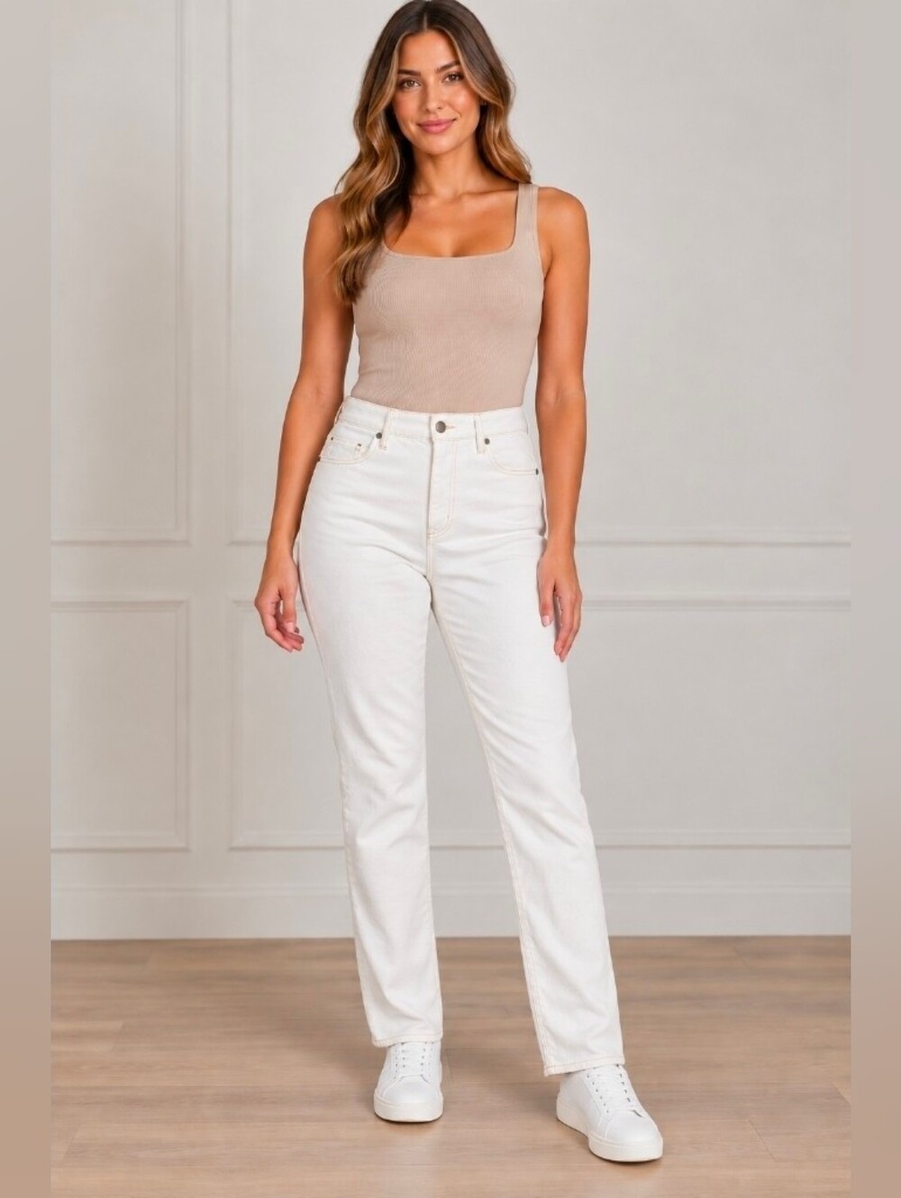 Land's End Women's White Mid-Rise Straight Jeans